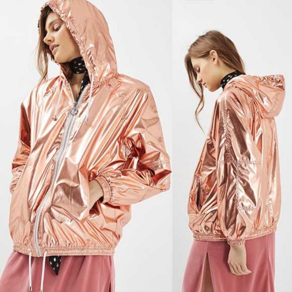 Rose Gold Metallic Topshop Windbreaker Jacket